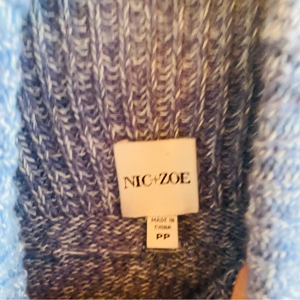 Nic + Zoe Blue Mix Stitch Mock Neck Cotton Blend Pullover Sweater Womens Size SP - Picture 6 of 8